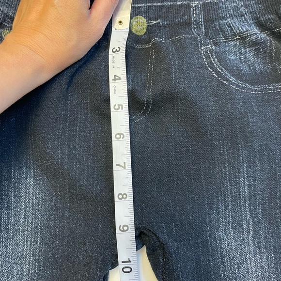 Stretchy faux jeans jeggings w printed faux pockets rhinestones buttons size XS - Picture 8 of 9
